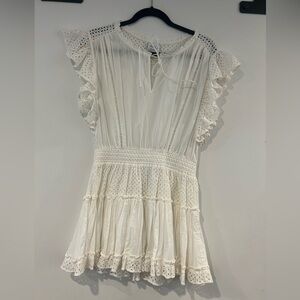 Misa white eyelet mini dress w ruffles